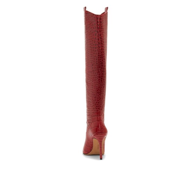 SOLD VINCE CAMUTO Kervana Pointy Toe Knee High Crocodile Boot Red 8.5 NEW - Picture 4 of 13